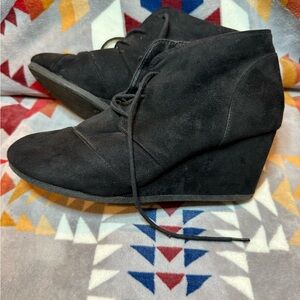 Black Suede Wedge Ankle Boots. Size 10